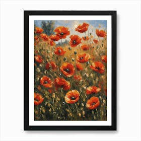 Poppies Painting | Feature Wall English Garden Poppy Fields Meadow | Sun Streaming Through Summer Gallery Art Print