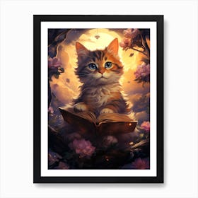 Cat Reading A Book Art Print