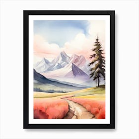 Tranquil Mountains In Minimalist Watercolor Vertical Composition 48 Art Print