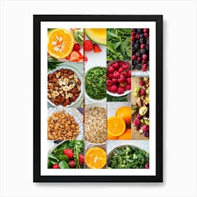 A Collage Of Various Fresh Foods Highlighting Nutritional Balance Vibrant Greens Like Spinach And K (1) Art Print