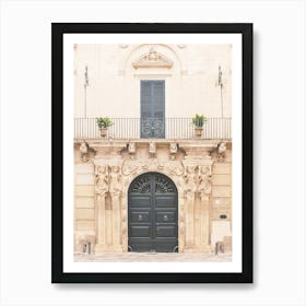 Puglia, Italy I Photography of Baroque facade and a majestic door with the charm of Italian streets for geometric fans architecture composition in Rome or Haussmann aesthetic in Paris Rome or Milan Art Print