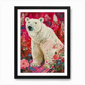 Floral Animal Painting Polar Bear 3 Art Print