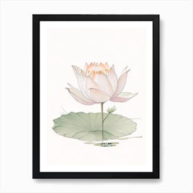 Blooming Lotus Flower In Pond Pencil Illustration 2 Art Print