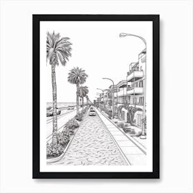 View Of Montecito California, Usa Line Art Black And White 2 Art Print