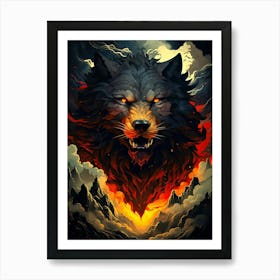 Wolf In Flames Art Print