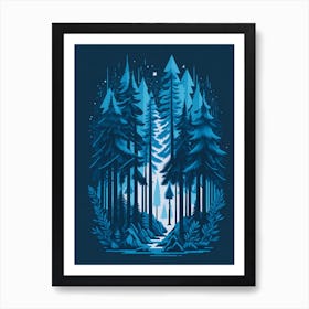 A Fantasy Forest At Night In Blue Theme 45 Art Print