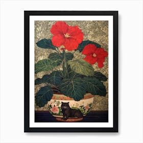Poinsettia With A Cat 4 William Morris Style Art Print