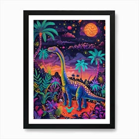 Abstract Neon Dinosaurs In Jurassic Landscape 1 Art Print