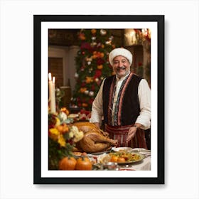 A Jovial Pilgrim Adorned With Traditional Dress From The New World An Adoring Smile Complementing 1 Art Print