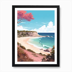 An Illustration In Pink Tones Of  Gracetown Beach Australia 2 Art Print
