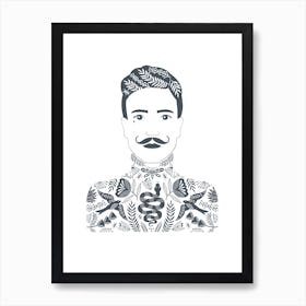 Tattoo Man Dark Grey Art Print