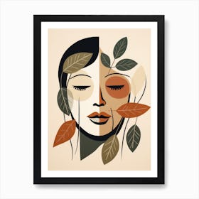 Woman With Leaves On Her Face Art Print