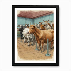 Cows In A Barn Art Print