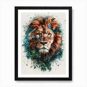 Double Exposure Realistic Lion With Jungle 21 Art Print