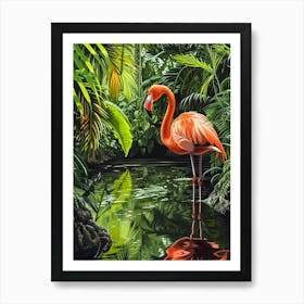 Greater Flamingo Yucatn Peninsula Mexico Tropical Illustration 3 Art Print