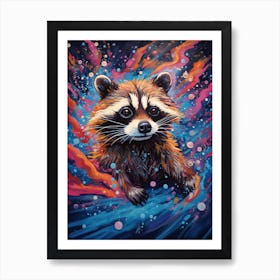 A Swimming Raccoon Vibrant Paint Splash 1 Art Print
