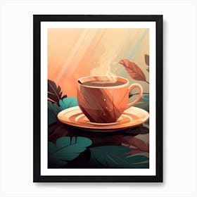 Coffee Cup With Leaves 3 Art Print