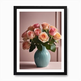 A Vase Of Pink Roses 86 Art Print