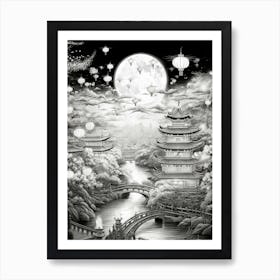 Chinese Lantern Festival Black And White 1 Art Print