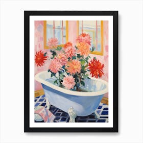 A Bathtube Full Of Dahlia In A Bathroom 1 Art Print