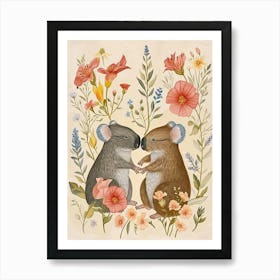 Folksy Floral Animal Drawing Wombat 5 Art Print