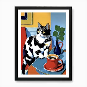 Cat With Coffee Art Print