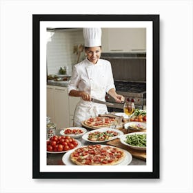 A French Chef Female Poised And Graceful Slices Juicy Cherry Tomatoes With A Kitchen Knife Raw B Art Print