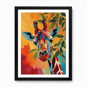 Colourful Giraffe In The Leaves Oil Painting Inspired 4 Art Print