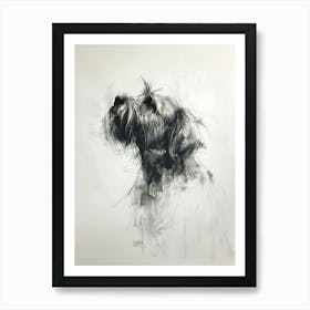 Wirehaired Pointing Griffon Dog Charcoal Line 2 Art Print