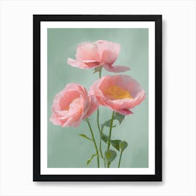 Pink Roses Flowers Acrylic Painting In Pastel Colours 5 Art Print