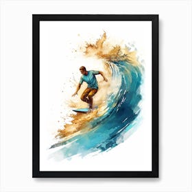Surfing In A Wave Watercolour Vector 1 Art Print