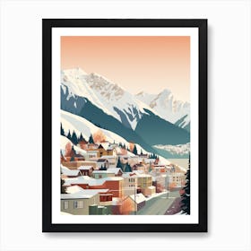 Vintage Winter Travel Illustration Queenstown New Zealand 3 Art Print