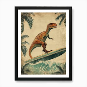 Vintage Heterodontosaurus Dinosaur On A Surf Board 2 Art Print