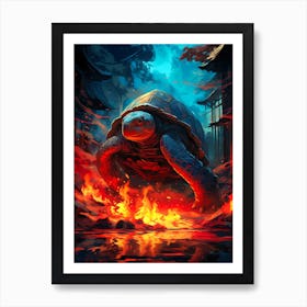 Turtle On Fire Art Print