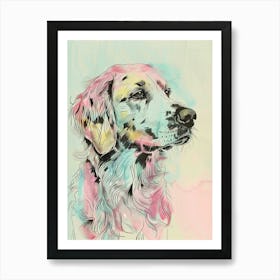 Flat Coated Retriever Dog Pastel Line Watercolour Illustration  3 Art Print