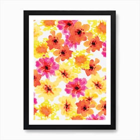 Large Red Yellow Pink Garden Floral Art Print