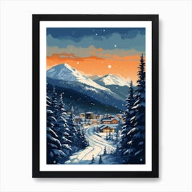 Winter Travel Night Illustration Banff Canada 2 Art Print