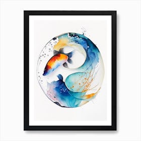 Fish 2 Yin And Yang Watercolour Art Print