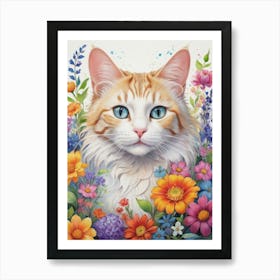 Cat In Flowers 8 Art Print