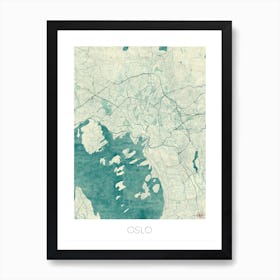 Oslo Map Vintage in Blue Art Print