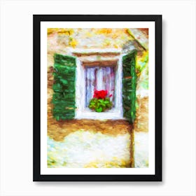 Red Flowers & Green Shutters Art Print