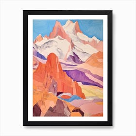 Aoraki New Zealand 3 Colourful Mountain Illustration Art Print