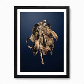 Gold Botanical Spurge Laurel Weeds on Midnight Navy n.3928 Art Print