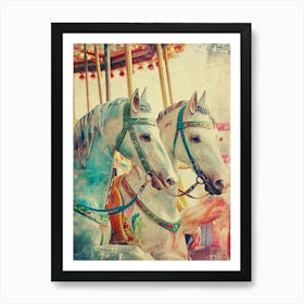 Carousel Horses Retro Photo 3 Art Print