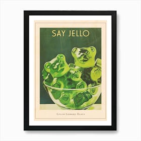 Green Gummy Bears Retro Food Illustration Inspired 2 Poster Art Print
