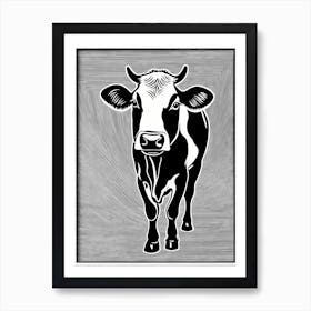 Cow Lino Black And White, 1141 Art Print