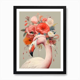 Bird With A Flower Crown Flamingo 3 Art Print