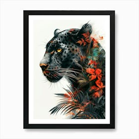 Double Exposure Realistic Black Panther With Jungle 29 Art Print