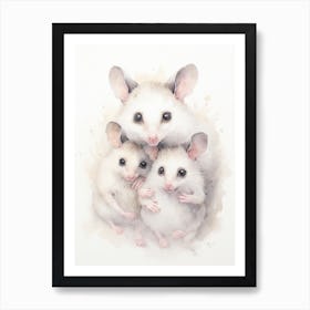 Light Watercolor Painting Of A Mother Possum 4 Art Print