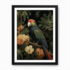 Dark And Moody Botanical Parrot 1 Art Print